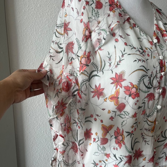 CeCe Floral Sheer Blouse White Long Sleeve Small - Picture 5 of 6